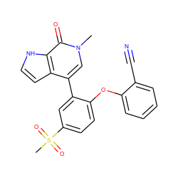 Cn1cc(-c2cc(S(C)(=O)=O)ccc2Oc2ccccc2C#N)c2cc[nH]c2c1=O ZINC000146729424