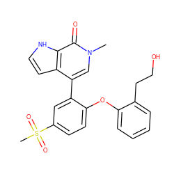 Cn1cc(-c2cc(S(C)(=O)=O)ccc2Oc2ccccc2CCO)c2cc[nH]c2c1=O ZINC000146450865