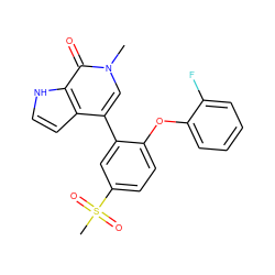 Cn1cc(-c2cc(S(C)(=O)=O)ccc2Oc2ccccc2F)c2cc[nH]c2c1=O ZINC000146427359