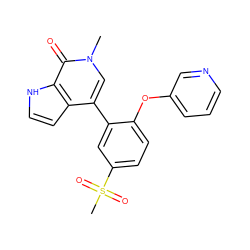 Cn1cc(-c2cc(S(C)(=O)=O)ccc2Oc2cccnc2)c2cc[nH]c2c1=O ZINC000146484010