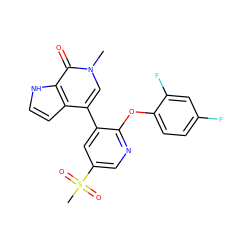 Cn1cc(-c2cc(S(C)(=O)=O)cnc2Oc2ccc(F)cc2F)c2cc[nH]c2c1=O ZINC000146437085