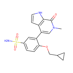 Cn1cc(-c2cc(S(N)(=O)=O)ccc2OCC2CC2)c2cc[nH]c2c1=O ZINC000146787813