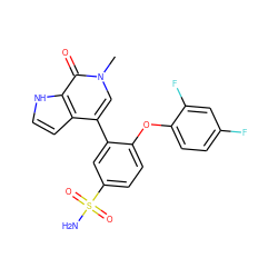 Cn1cc(-c2cc(S(N)(=O)=O)ccc2Oc2ccc(F)cc2F)c2cc[nH]c2c1=O ZINC000146670964