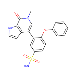 Cn1cc(-c2cc(S(N)(=O)=O)ccc2Oc2ccccc2)c2cc[nH]c2c1=O ZINC000146715615