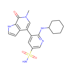 Cn1cc(-c2cc(S(N)(=O)=O)cnc2NC2CCCCC2)c2cc[nH]c2c1=O ZINC000146761011