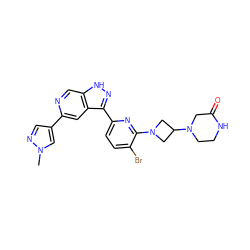 Cn1cc(-c2cc3c(-c4ccc(Br)c(N5CC(N6CCNC(=O)C6)C5)n4)n[nH]c3cn2)cn1 ZINC000205248398