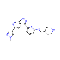 Cn1cc(-c2cc3c(-c4cccc(NCC5CCNCC5)n4)n[nH]c3cn2)cn1 ZINC000205251480