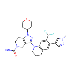 Cn1cc(-c2cc3c(cc2C(F)F)N(c2nn(C4CCOCC4)c4c2CN(C(N)=O)CC4)CCC3)cn1 ZINC001772632004