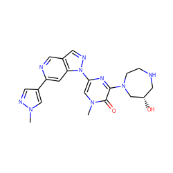 Cn1cc(-c2cc3c(cn2)cnn3-c2cn(C)c(=O)c(N3CCNC[C@H](O)C3)n2)cn1 ZINC000216485301