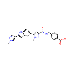 Cn1cc(-c2cc3cc(-c4cc(C(=O)NCc5ccc(C(=O)O)cc5)nn4C)ccc3[nH]2)cn1 ZINC000115833774