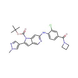 Cn1cc(-c2cc3cnc(Nc4ccc(C(=O)N5CCC5)cc4Cl)cc3n2C(=O)OC(C)(C)C)cn1 ZINC000103250482