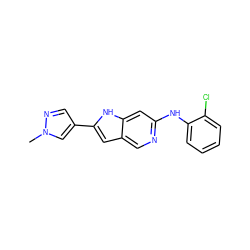 Cn1cc(-c2cc3cnc(Nc4ccccc4Cl)cc3[nH]2)cn1 ZINC000103250563