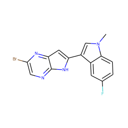 Cn1cc(-c2cc3nc(Br)cnc3[nH]2)c2cc(F)ccc21 ZINC000063540289