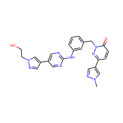 Cn1cc(-c2ccc(=O)n(Cc3cccc(Nc4ncc(-c5cnn(CCO)c5)cn4)c3)n2)cn1 ZINC000653703164