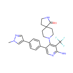 Cn1cc(-c2ccc(-c3cnc(N)c(C(F)(F)F)c3N3CCC4(CCNC4=O)CC3)cc2)cn1 ZINC000143427440