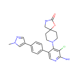 Cn1cc(-c2ccc(-c3cnc(N)c(Cl)c3N3CCC4(CC3)CNC(=O)O4)cc2)cn1 ZINC000143326243