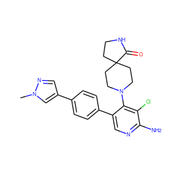 Cn1cc(-c2ccc(-c3cnc(N)c(Cl)c3N3CCC4(CCNC4=O)CC3)cc2)cn1 ZINC000143745660