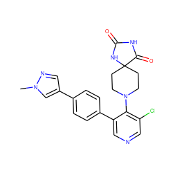 Cn1cc(-c2ccc(-c3cncc(Cl)c3N3CCC4(CC3)NC(=O)NC4=O)cc2)cn1 ZINC000653850703