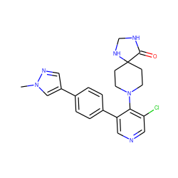 Cn1cc(-c2ccc(-c3cncc(Cl)c3N3CCC4(CC3)NCNC4=O)cc2)cn1 ZINC000653850718