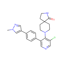 Cn1cc(-c2ccc(-c3cncc(Cl)c3N3CCC4(CCNC4=O)CC3)cc2)cn1 ZINC000212373586