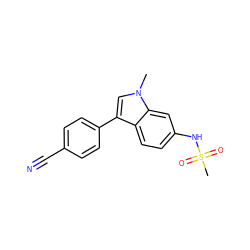 Cn1cc(-c2ccc(C#N)cc2)c2ccc(NS(C)(=O)=O)cc21 ZINC000066080133