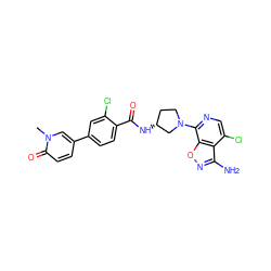 Cn1cc(-c2ccc(C(=O)N[C@@H]3CCN(c4ncc(Cl)c5c(N)noc45)C3)c(Cl)c2)ccc1=O ZINC001772601135