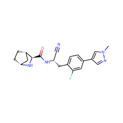 Cn1cc(-c2ccc(C[C@@H](C#N)NC(=O)[C@H]3N[C@@H]4CC[C@H]3C4)c(F)c2)cn1 ZINC000219321129