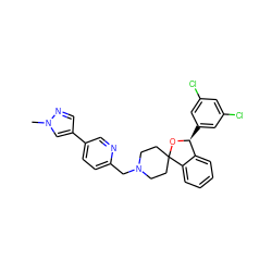 Cn1cc(-c2ccc(CN3CCC4(CC3)O[C@@H](c3cc(Cl)cc(Cl)c3)c3ccccc34)nc2)cn1 ZINC000073291781