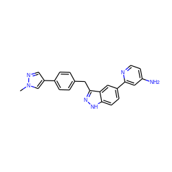 Cn1cc(-c2ccc(Cc3n[nH]c4ccc(-c5cc(N)ccn5)cc34)cc2)cn1 ZINC000653743789