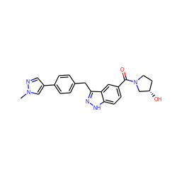 Cn1cc(-c2ccc(Cc3n[nH]c4ccc(C(=O)N5CC[C@H](O)C5)cc34)cc2)cn1 ZINC000653735556