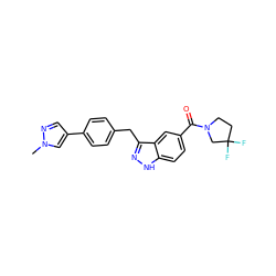 Cn1cc(-c2ccc(Cc3n[nH]c4ccc(C(=O)N5CCC(F)(F)C5)cc34)cc2)cn1 ZINC000653724984