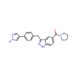 Cn1cc(-c2ccc(Cc3n[nH]c4ccc(C(=O)N5CCCC5)cc34)cc2)cn1 ZINC000653725002