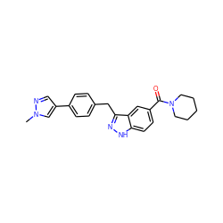 Cn1cc(-c2ccc(Cc3n[nH]c4ccc(C(=O)N5CCCCC5)cc34)cc2)cn1 ZINC000653724998