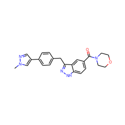 Cn1cc(-c2ccc(Cc3n[nH]c4ccc(C(=O)N5CCOCC5)cc34)cc2)cn1 ZINC000653727975