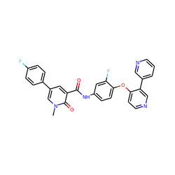 Cn1cc(-c2ccc(F)cc2)cc(C(=O)Nc2ccc(Oc3ccncc3-c3cccnc3)c(F)c2)c1=O ZINC001772652195