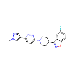 Cn1cc(-c2ccc(N3CCC(c4noc5ccc(F)cc45)CC3)nn2)cn1 ZINC000103241865