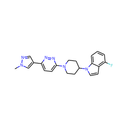 Cn1cc(-c2ccc(N3CCC(n4ccc5c(F)cccc54)CC3)nn2)cn1 ZINC001772648089