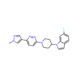 Cn1cc(-c2ccc(N3CCC(n4ccc5ccc(F)cc54)CC3)nn2)cn1 ZINC000103243000