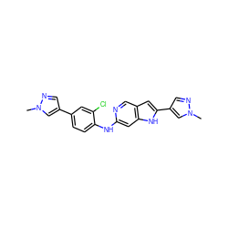 Cn1cc(-c2ccc(Nc3cc4[nH]c(-c5cnn(C)c5)cc4cn3)c(Cl)c2)cn1 ZINC000103250498