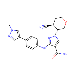 Cn1cc(-c2ccc(Nc3nn([C@H]4COCC[C@@H]4C#N)cc3C(N)=O)cc2)cn1 ZINC001772583966