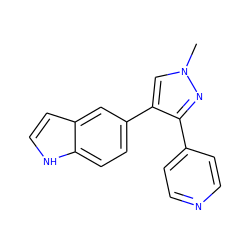 Cn1cc(-c2ccc3[nH]ccc3c2)c(-c2ccncc2)n1 ZINC000071332049