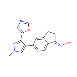 Cn1cc(-c2ccc3c(c2)CC/C3=N\O)c(-c2cnco2)n1 ZINC000040974801