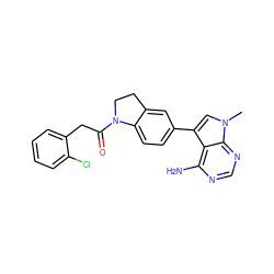 Cn1cc(-c2ccc3c(c2)CCN3C(=O)Cc2ccccc2Cl)c2c(N)ncnc21 ZINC000095556640