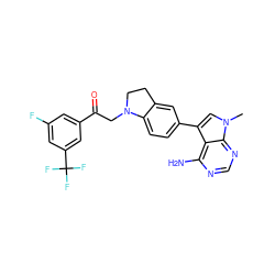 Cn1cc(-c2ccc3c(c2)CCN3CC(=O)c2cc(F)cc(C(F)(F)F)c2)c2c(N)ncnc21 ZINC000097974823