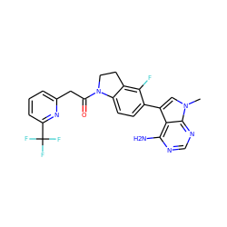 Cn1cc(-c2ccc3c(c2F)CCN3C(=O)Cc2cccc(C(F)(F)F)n2)c2c(N)ncnc21 ZINC000096285831