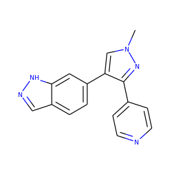 Cn1cc(-c2ccc3cn[nH]c3c2)c(-c2ccncc2)n1 ZINC000040424822