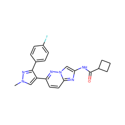 Cn1cc(-c2ccc3nc(NC(=O)C4CCC4)cn3n2)c(-c2ccc(F)cc2)n1 ZINC001772597221