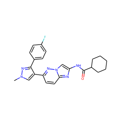 Cn1cc(-c2ccc3nc(NC(=O)C4CCCCC4)cn3n2)c(-c2ccc(F)cc2)n1 ZINC001772585331