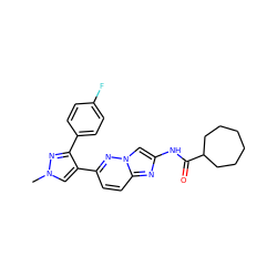 Cn1cc(-c2ccc3nc(NC(=O)C4CCCCCC4)cn3n2)c(-c2ccc(F)cc2)n1 ZINC001772605962