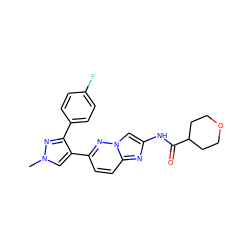 Cn1cc(-c2ccc3nc(NC(=O)C4CCOCC4)cn3n2)c(-c2ccc(F)cc2)n1 ZINC001772580245